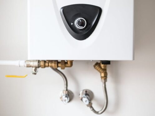 modern gas water heater with adjustment knob