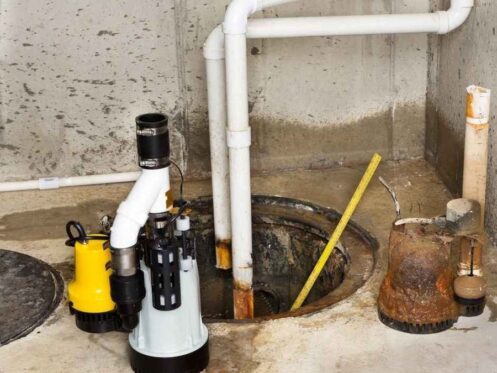 Home sump pump in a basement